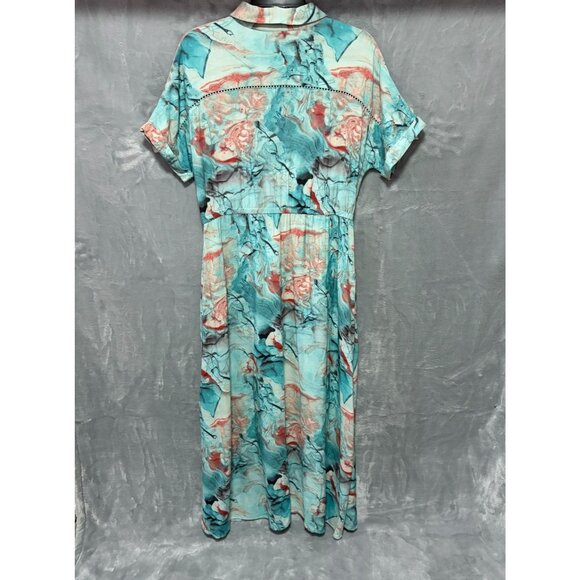 Soft Surroundings M Shirt Dress Blue Coral Marble Abstract Print Rayon Midi - Picture 4 of 9